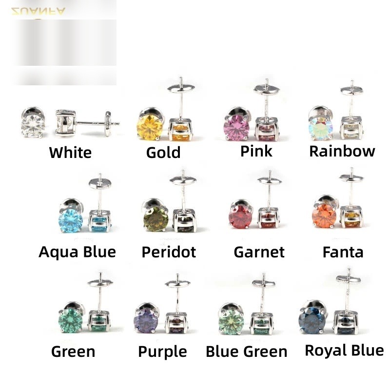 Iced Out Round Earrings · 5mm 6.5mm · 4 Prong · 925 Silver · Moissanite
