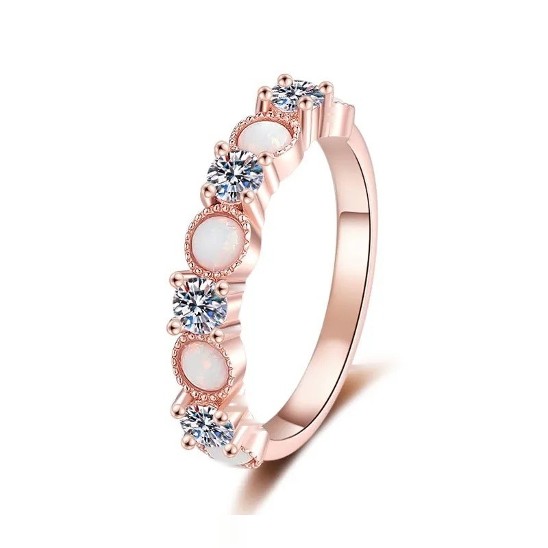 Iced Out Stackable Ring · Opal & Moissanite · 925 Silver · VVS Moissanite