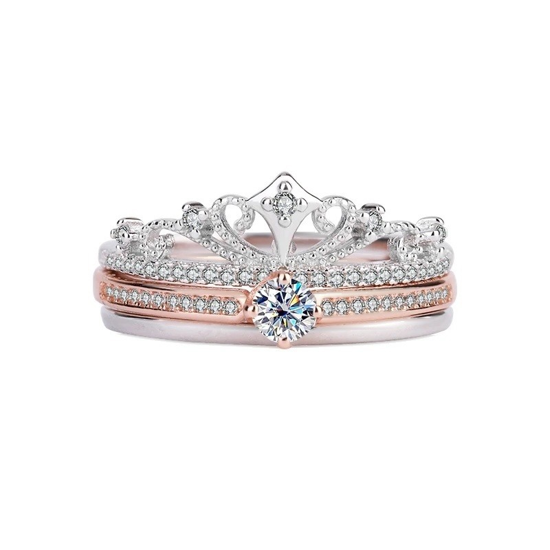 Iced Out Crown Ring · Detachable · Rose Gold · 925 Silver · Moissanite