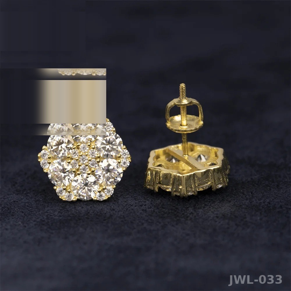 Iced Out Flower Stud Earrings · 8mm 12mm 15mm · 925 Silver · VVS Moissanite