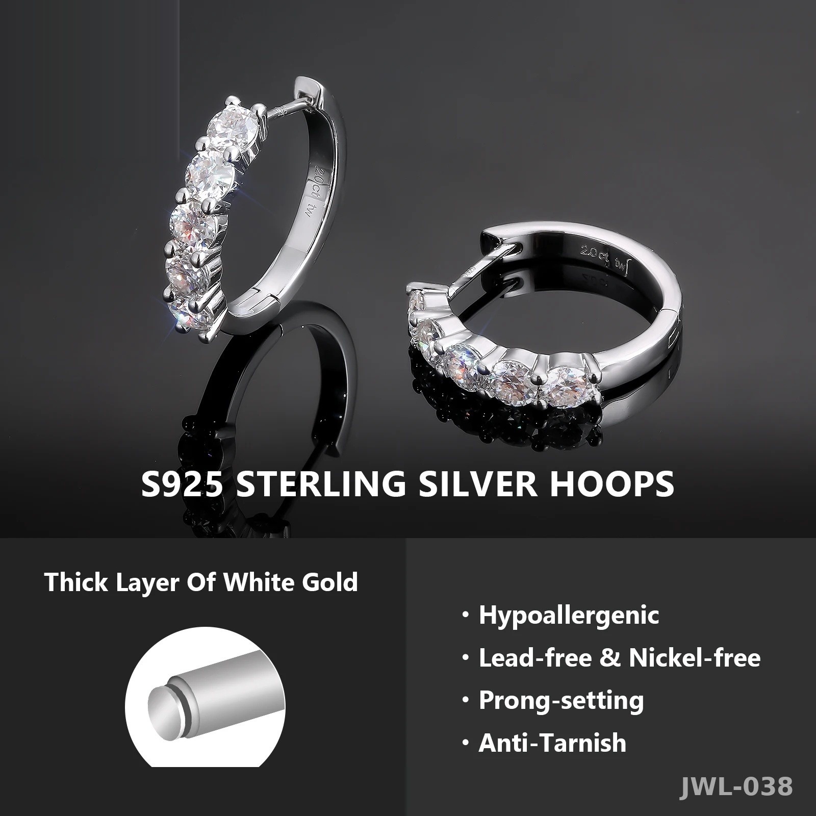 Iced Out Huggie Hoops · Round Cut · 925 Silver · Moissanite