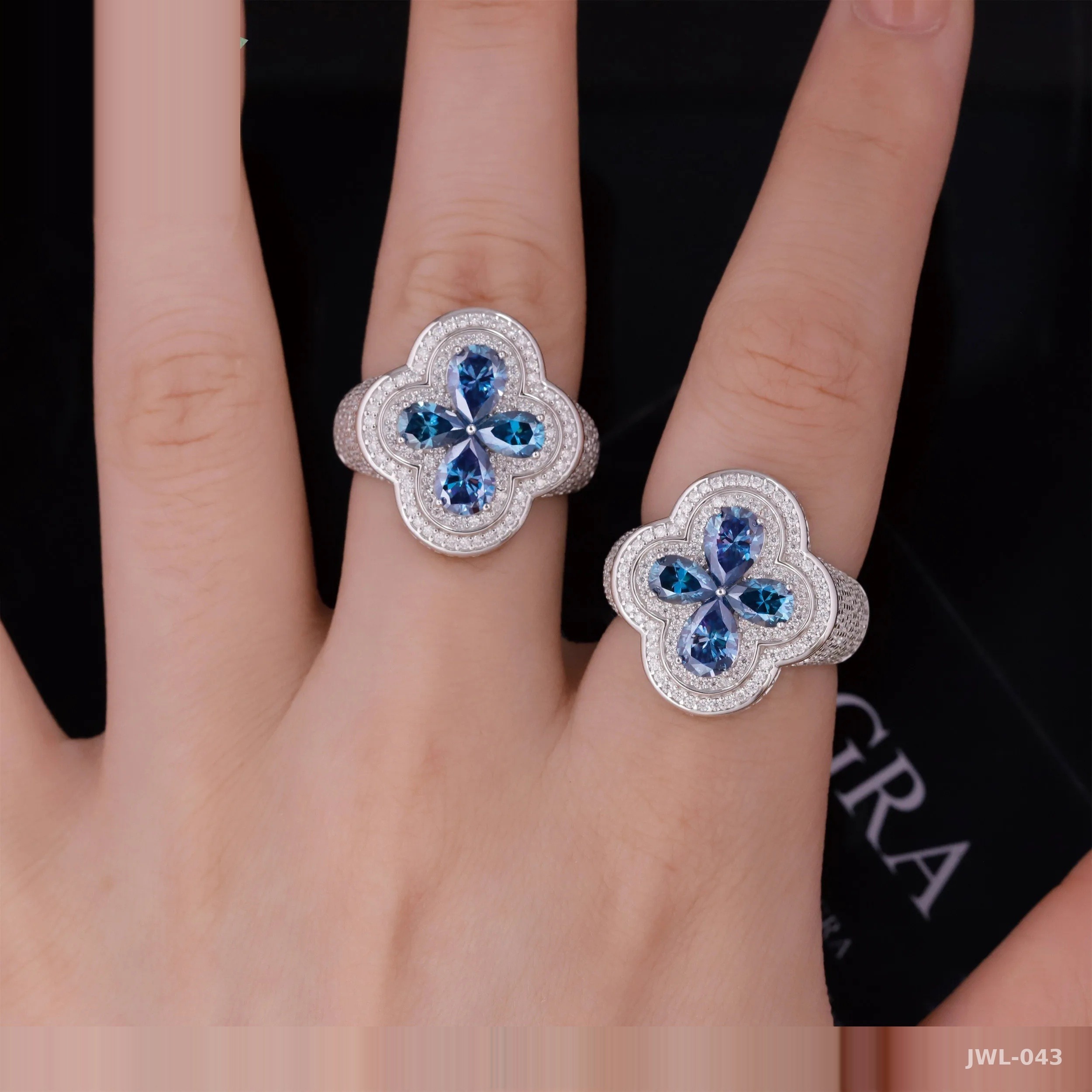 Iced Out Clover Cuban Ring · Pear Cut · 925 Silver · Moissanite