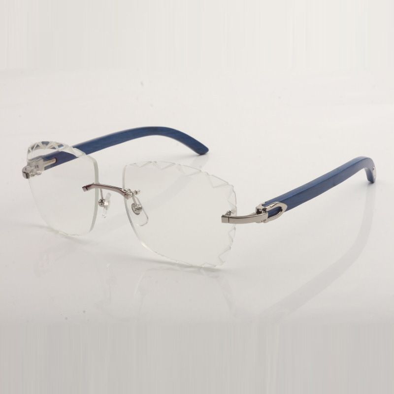 New Design Cut Clear Lens Spectacle Frames 3524028 blue wood Temples Unisex