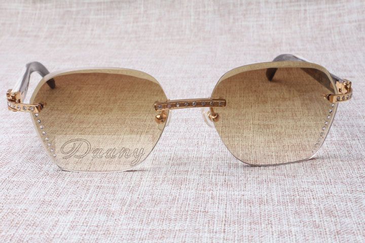 style high quality trendy Diamond mixed Cattle Horn Sunglasses 8100909 Silver
