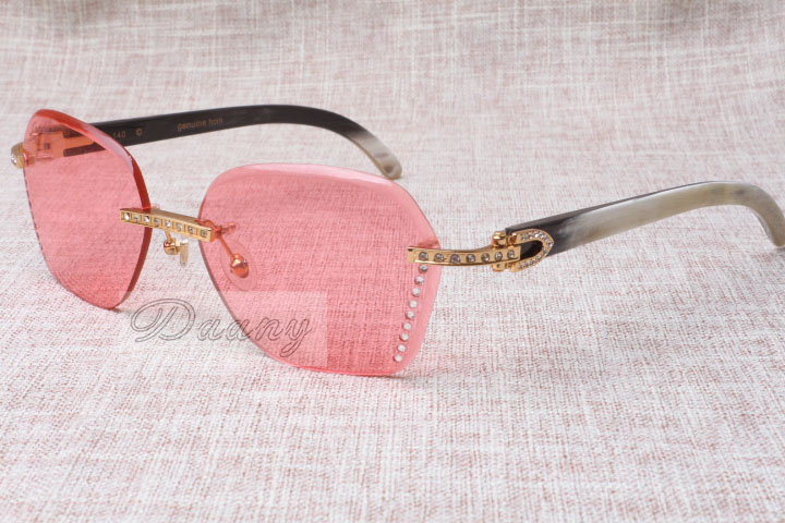 style high quality trendy Diamond mixed Cattle Horn Sunglasses 8100909 Silver