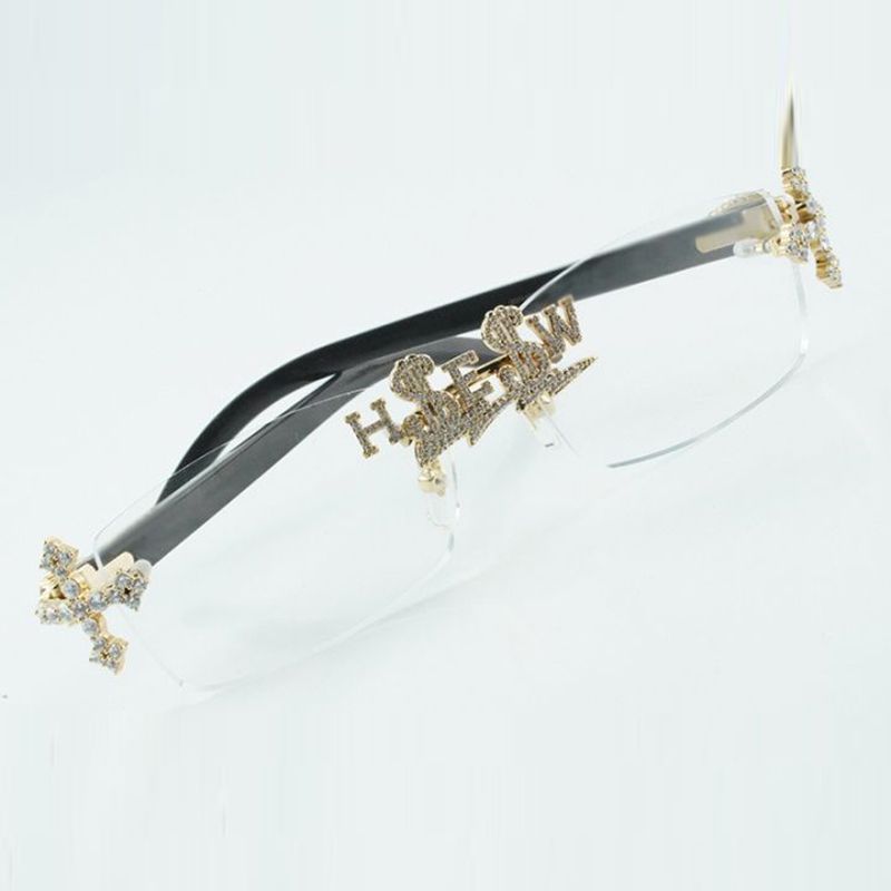 Customized cross diamond nose bridge optical glasses 3524012 natural black