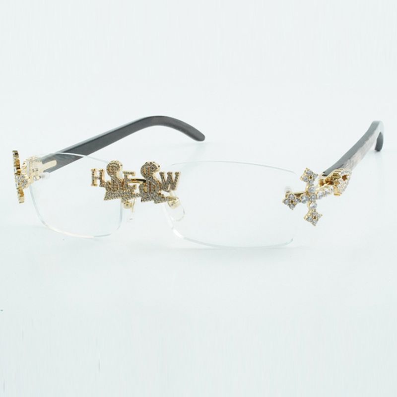 Customized cross diamond nose bridge optical glasses 3524012 natural black