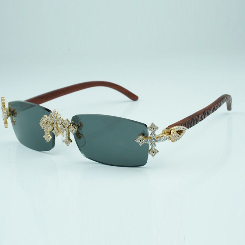 Cross diamond cool sunglasses 3524012 with natural tiger wooden legs and 56 mm