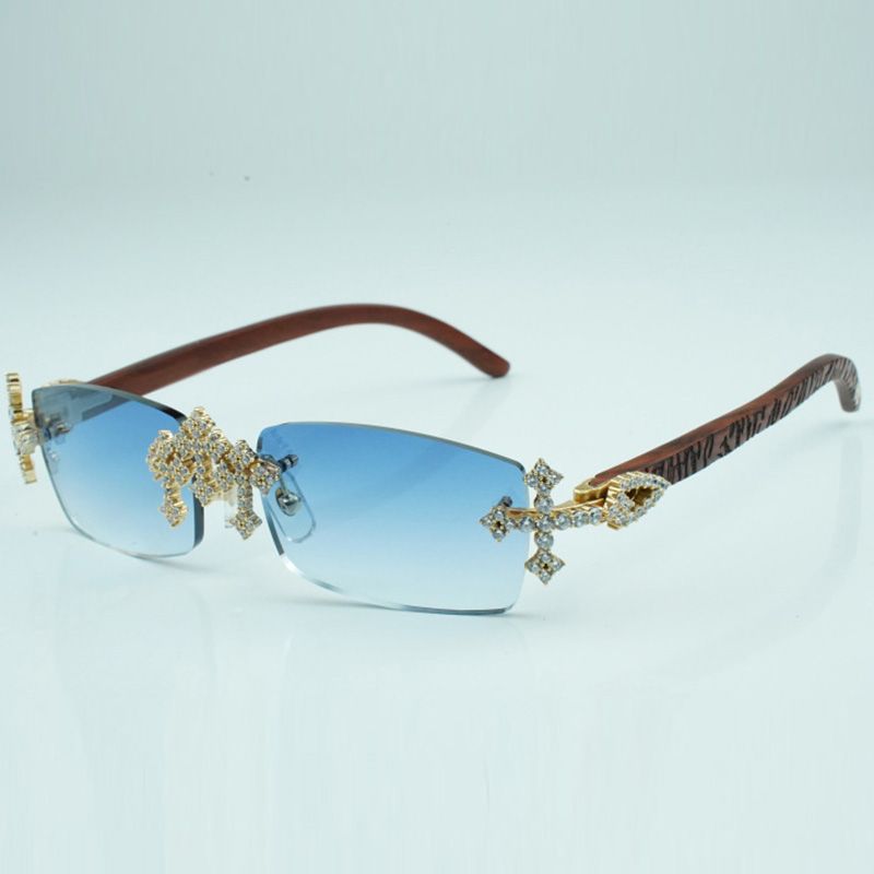 Cross diamond cool sunglasses 3524012 with natural tiger wooden legs and 56 mm