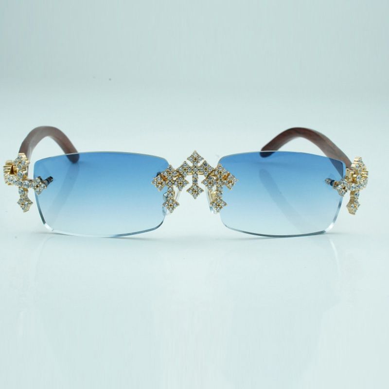 Cross diamond cool sunglasses 3524012 with natural tiger wooden legs and 56 mm