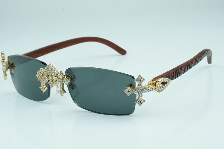 Cross diamond cool sunglasses 3524012 with natural tiger wooden legs and 56 mm
