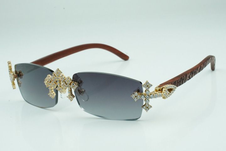 Cross diamond cool sunglasses 3524012 with natural tiger wooden legs and 56 mm
