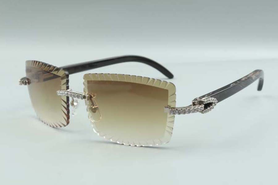 Cutting lens luxury designer sunglasses 3524021 natural black textured buffalo