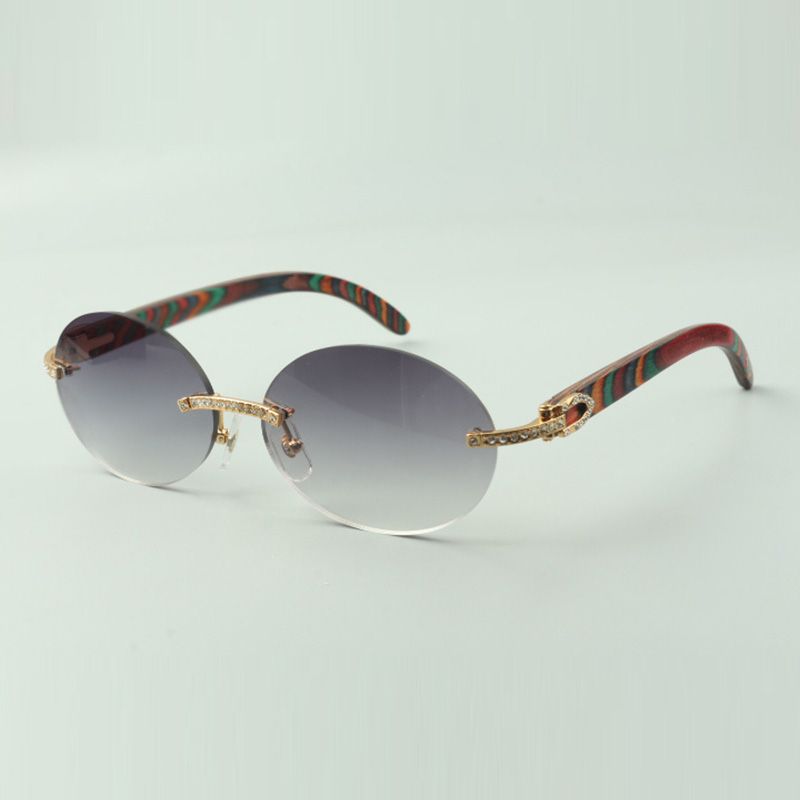 Small diamond sets sunglasses 8100903-B with peacock wooden arms and 58mm oval
