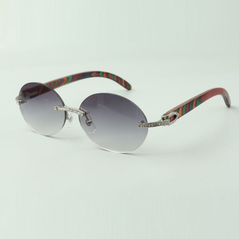 Small diamond sets sunglasses 8100903-B with peacock wooden arms and 58mm oval
