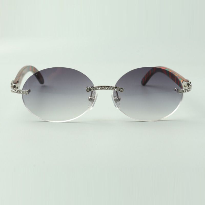 Small diamond sets sunglasses 8100903-B with peacock wooden arms and 58mm oval