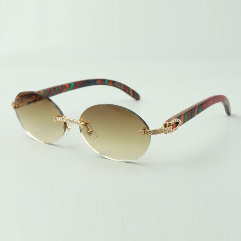 Small diamond sets sunglasses 8100903-B with peacock wooden arms and 58mm oval